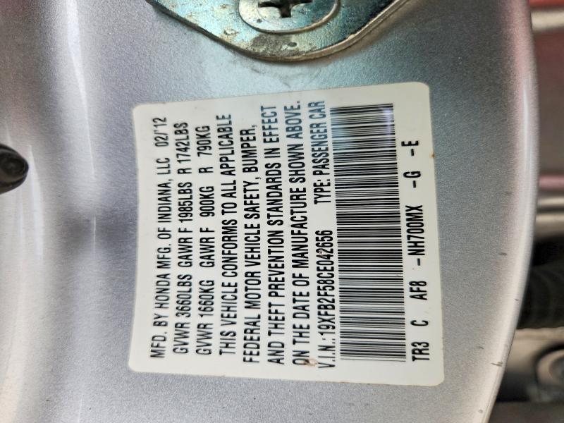 Продажа на аукционе авто 2012 Honda Civic, vin: 19XFB2F58CE042656, номер лота: 57630426