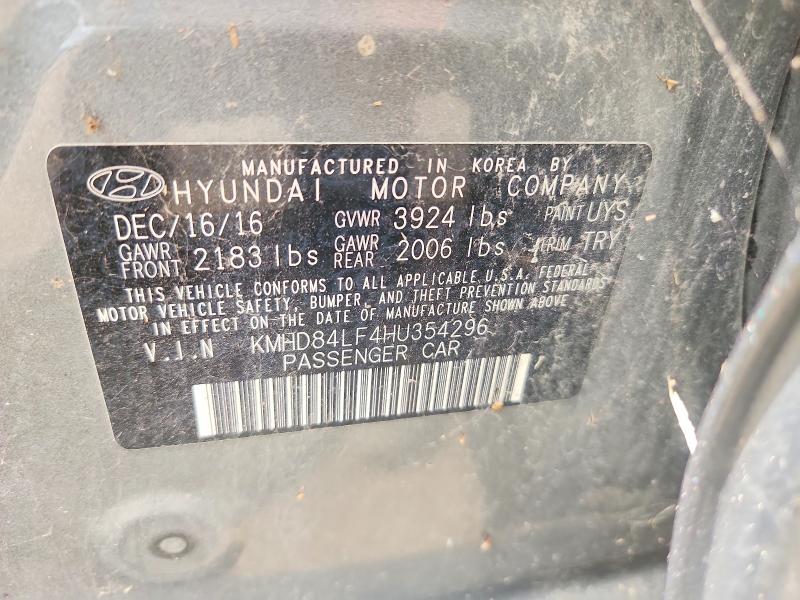 Aukcja sprzedaży 2017 Hyundai Elantra, vin: KMHD84LF4HU354296, numer aukcji: 54221916
