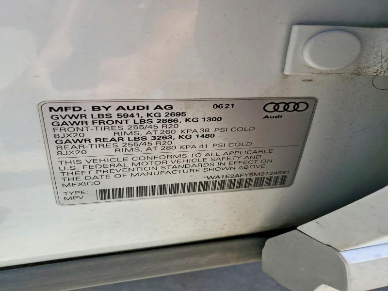 Aukcja sprzedaży 2021 Audi Q5 E, vin: WA1E2AFY5M2124031, numer aukcji: 58091976