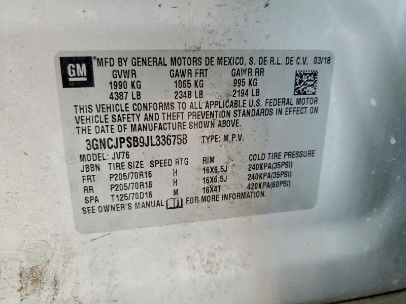 57522186 :رقم المزاد ، 3GNCJPSB9JL336758 vin ، 2018 Chevrolet Trax مزاد بيع