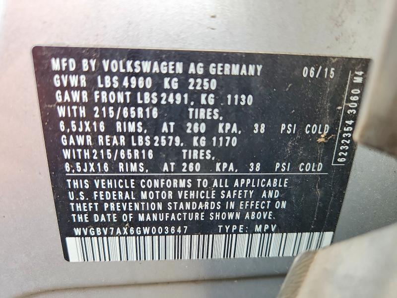 Aukcja sprzedaży 2016 Volkswagen Tiguan, vin: WVGBV7AX6GW003647, numer aukcji: 57916536