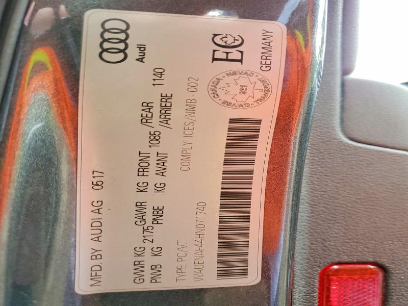 Продажа на аукционе авто 2017 Audi A4, vin: WAUENAF44HN071740, номер лота: 57682146