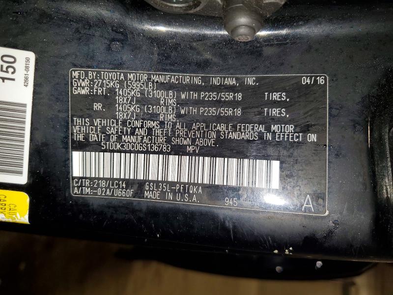 Продажа на аукционе авто 2016 Toyota Sienna, vin: 5TDDK3DC0GS136783, номер лота: 57196756