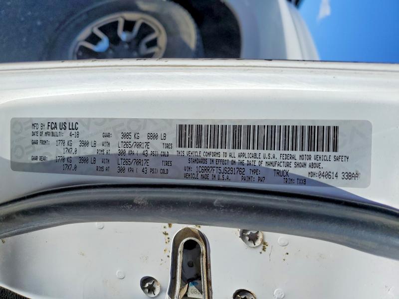 58053356 :رقم المزاد ، 1C6RR7FT5JS291762 vin ، 2018 Ram 1500 مزاد بيع