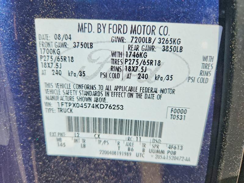 Продажа на аукционе авто 2004 Ford F150, vin: 1FTPX04574KD76253, номер лота: 57645276