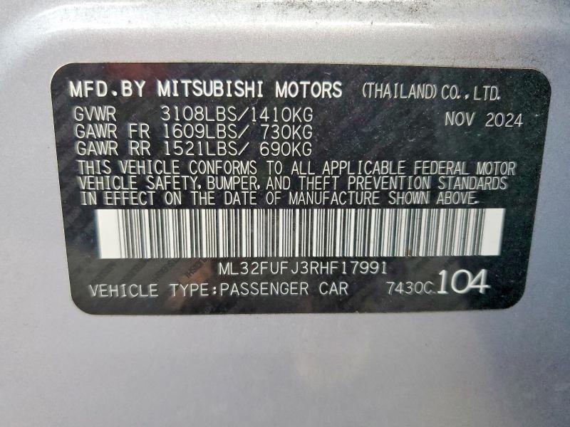 Продаж на аукціоні авто 2024 Mitsubishi Mirage, vin: ML32FUFJ3RHF17991, номер лоту: 55868546
