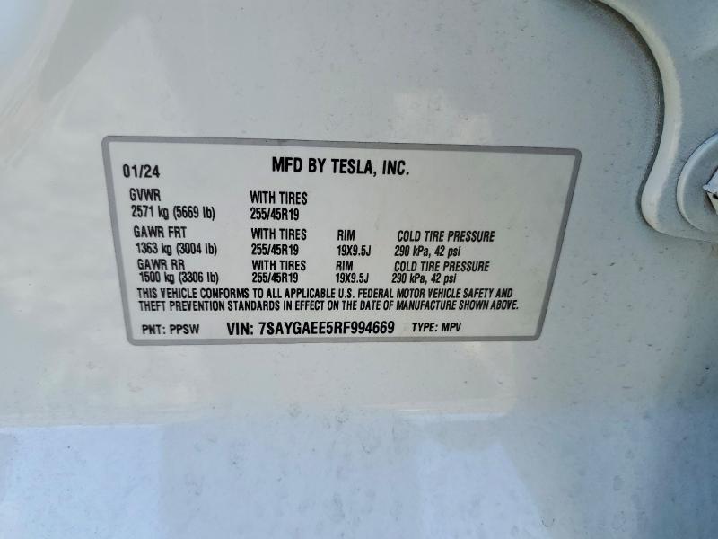 57366226 :رقم المزاد ، 7SAYGAEE5RF994669 vin ، 2024 Tesla Model Y مزاد بيع