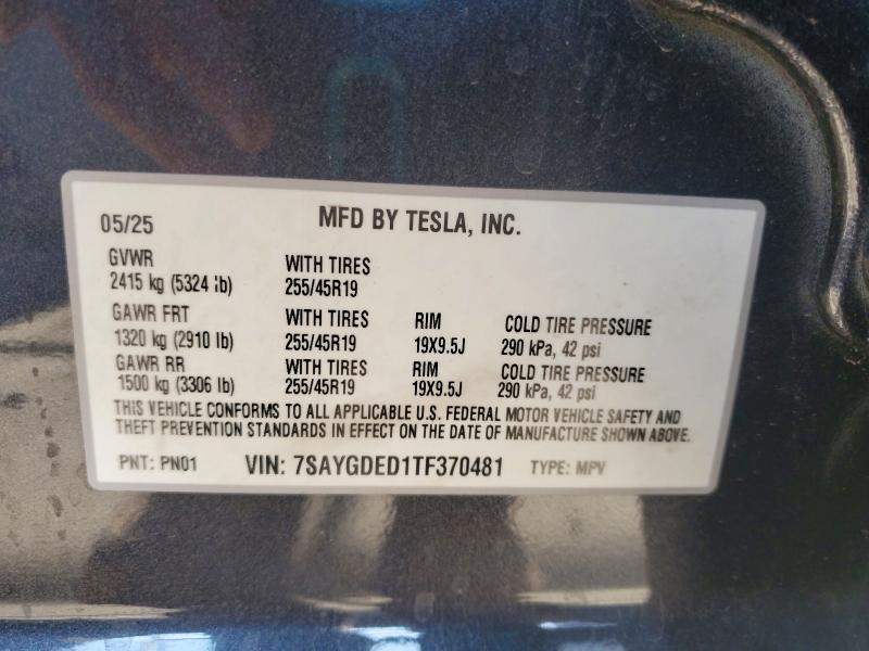 Aukcja sprzedaży 2026 Tesla Model Y, vin: 7SAYGDED1TF370481, numer aukcji: 57994066