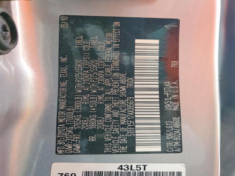 Aukcja sprzedaży 2010 Toyota Tundra, vin: 5TFFY5F17AX095679, numer aukcji: 58968626