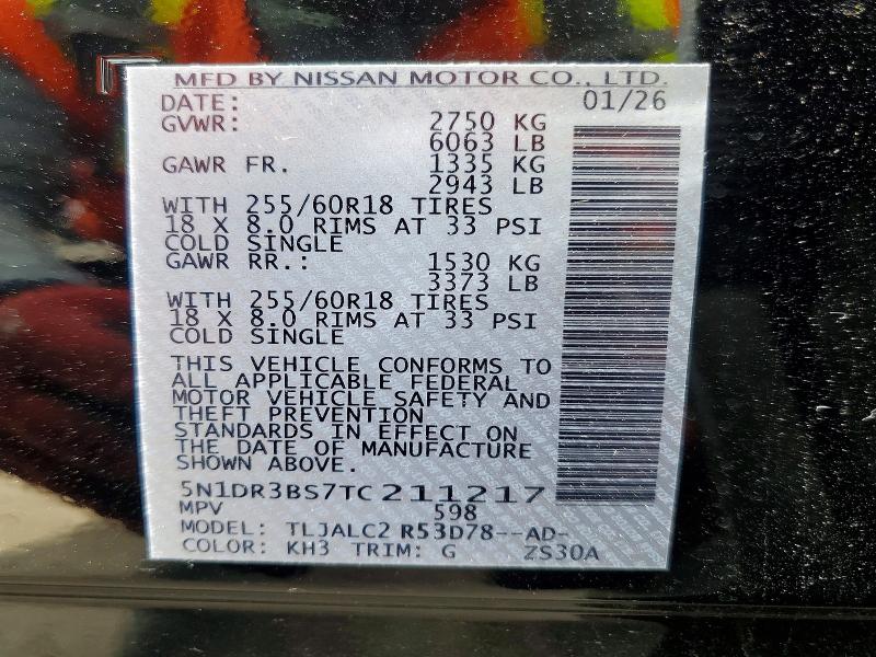 Продаж на аукціоні авто 2026 Nissan Pathfinder, vin: 5N1DR3BS7TC211217, номер лоту: 55901016