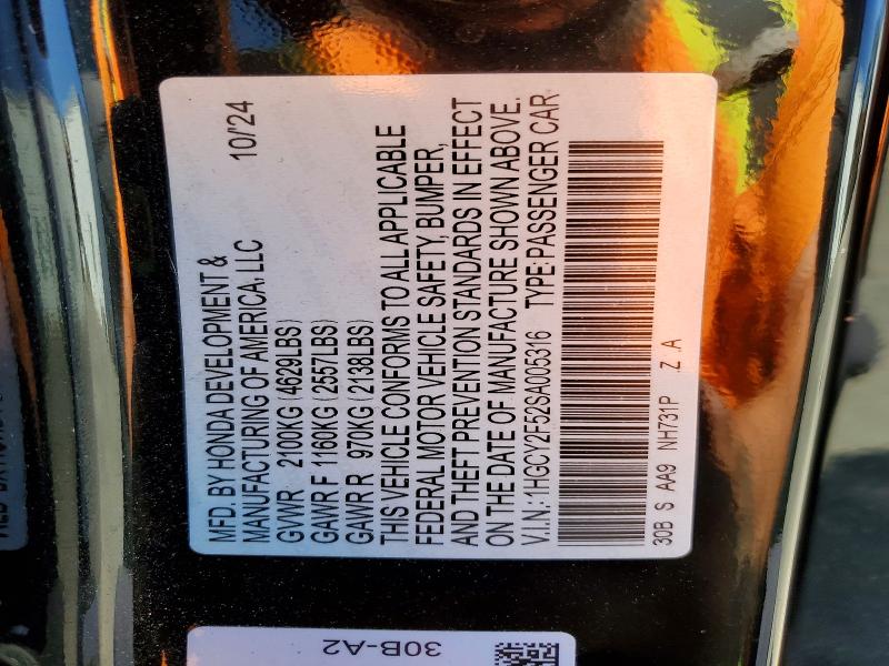Aukcja sprzedaży 2025 Honda Accord, vin: 1HGCY2F52SA005316, numer aukcji: 56481086