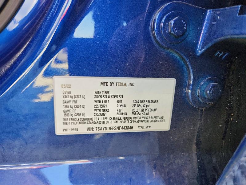 Продажа на аукционе авто 2022 Tesla Model Y, vin: 7SAYGDEF2NF443846, номер лота: 56546816
