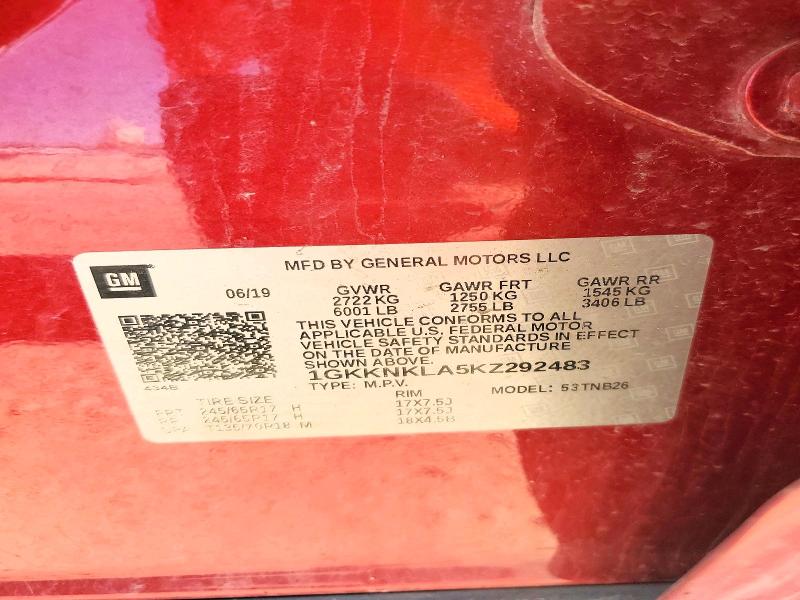 57662286 :رقم المزاد ، 1GKKNKLA5KZ292483 vin ، 2019 Gmc Acadia مزاد بيع