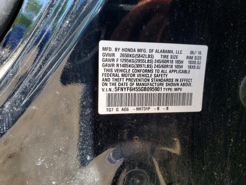 Продаж на аукціоні авто 2016 Honda Pilot, vin: 5FNYF6H55GB095901, номер лоту: 55396106