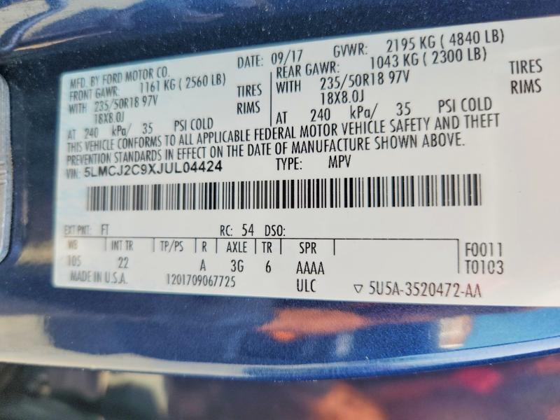 2018 Lincoln Mkc მანქანა იყიდება აუქციონზე, vin: 5LMCJ2C9XJUL04424, აუქციონის ნომერი: 55600876