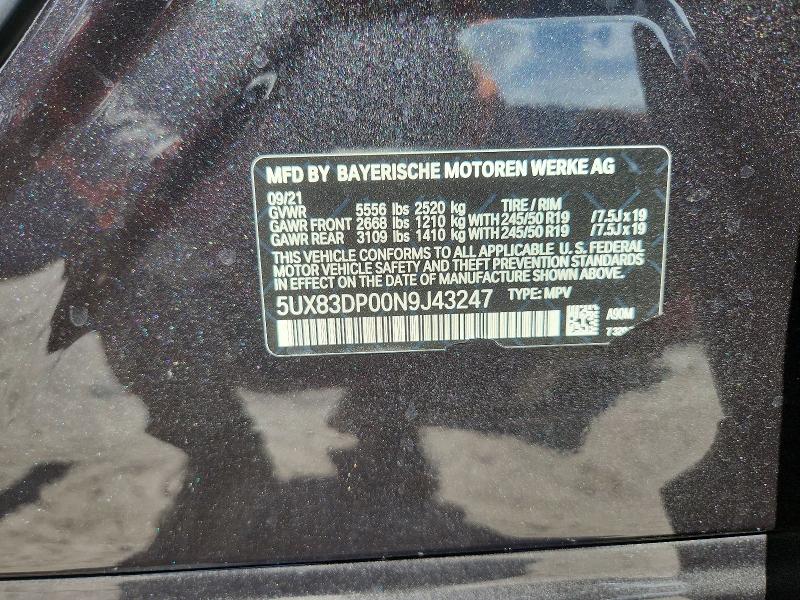 2022 Bmw X3 მანქანა იყიდება აუქციონზე, vin: 5UX83DP00N9J43247, აუქციონის ნომერი: 56121816