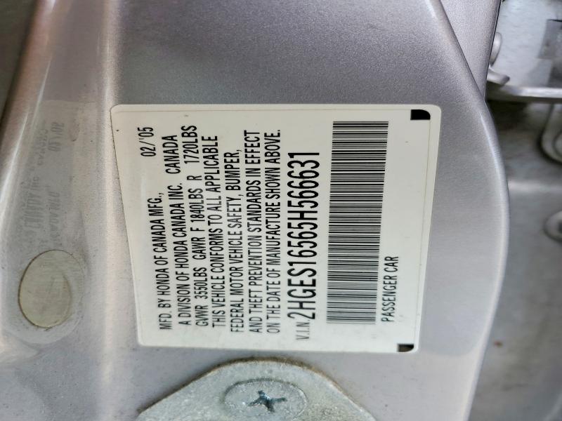 59536706 :رقم المزاد ، 2HGES16565H566631 vin ، 2005 Honda Civic مزاد بيع