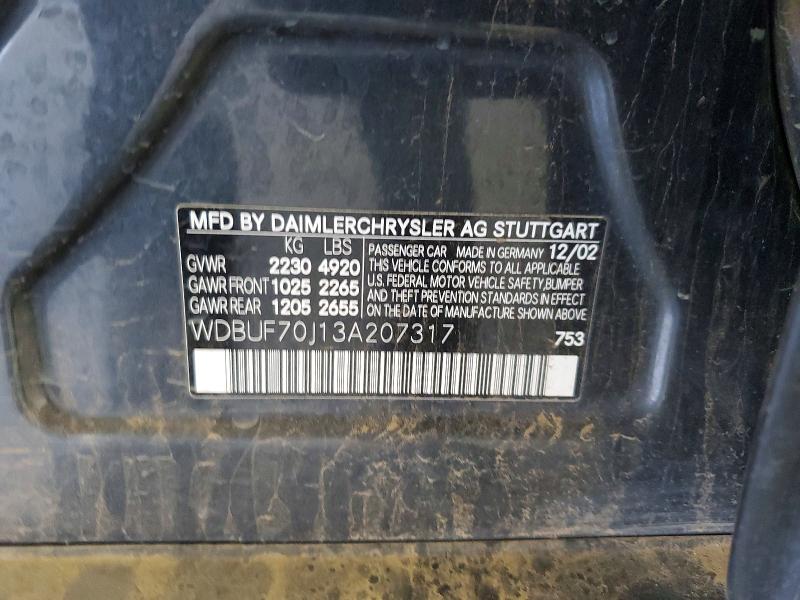 Продаж на аукціоні авто 2003 Mercedes-benz E, vin: WDBUF70J13A207317, номер лоту: 56446616