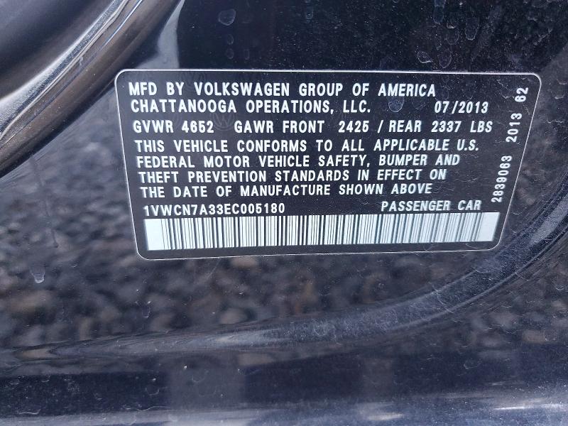 Продажа на аукционе авто 2014 Volkswagen Passat, vin: 1VWCN7A33EC005180, номер лота: 55464936