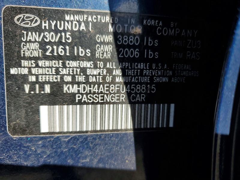 2015 Hyundai Elantra მანქანა იყიდება აუქციონზე, vin: KMHDH4AE8FU458815, აუქციონის ნომერი: 57833176