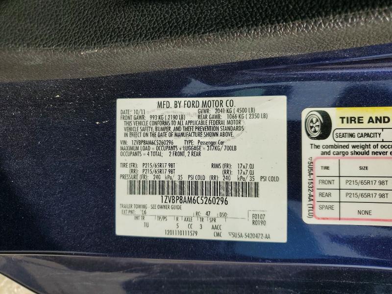 Aukcja sprzedaży 2012 Ford Mustang, vin: 1ZVBP8AM6C5260296, numer aukcji: 58567496