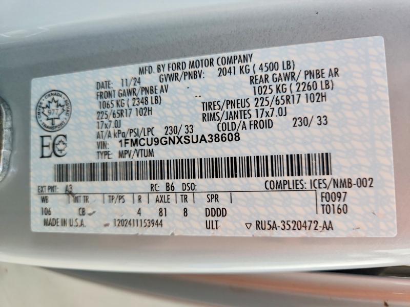 Aukcja sprzedaży 2025 Ford Escape, vin: 1FMCU9GNXSUA38608, numer aukcji: 58609426