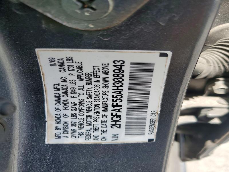 Aukcja sprzedaży 2010 Honda Civic, vin: 2HGFA1F55AH308943, numer aukcji: 56345306