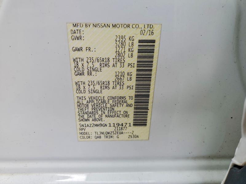 Aukcja sprzedaży 2016 Nissan Murano, vin: 5N1AZ2MH9GN119471, numer aukcji: 58055946