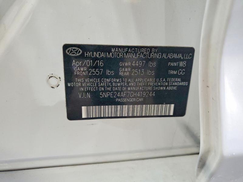55870486 :رقم المزاد ، 5NPE24AF7GH419244 vin ، 2016 Hyundai Sonata مزاد بيع