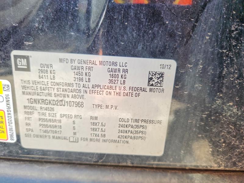 55772076 :رقم المزاد ، 1GNKRGKD2DJ107968 vin ، 2013 Chevrolet Traverse مزاد بيع