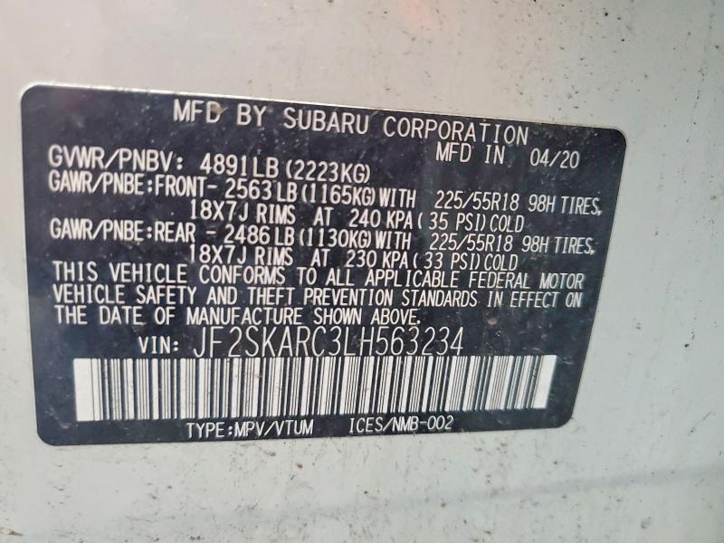 Продажа на аукционе авто 2020 Subaru Forester, vin: JF2SKARC3LH563234, номер лота: 57109276
