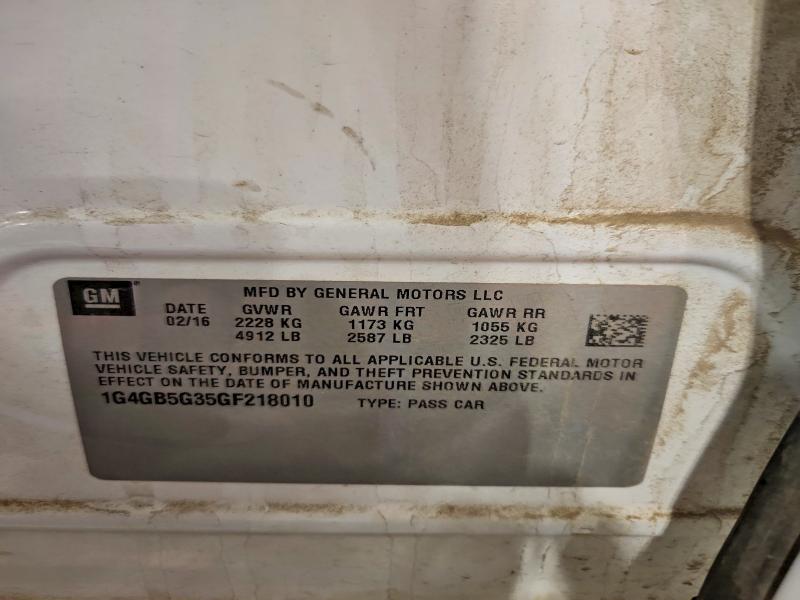 58446746 :رقم المزاد ، 1G4GB5G35GF218010 vin ، 2016 Buick Lacrosse مزاد بيع