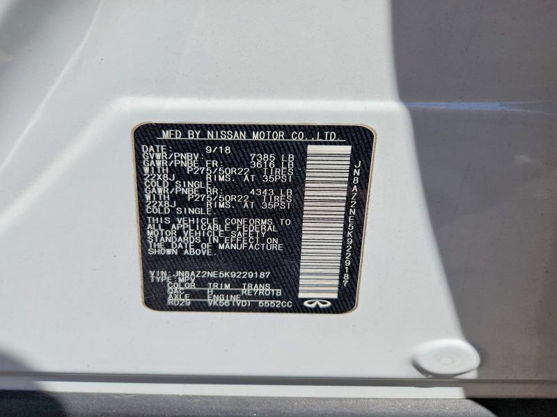 Auction sale of the 2019 Infiniti Qx80, vin: JN8AZ2NE5K9229187, lot number: 54960286