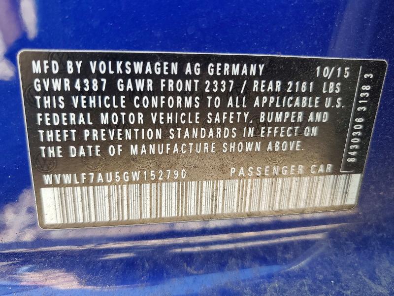 Продаж на аукціоні авто 2016 Volkswagen Golf R, vin: WVWLF7AU5GW152790, номер лоту: 57138756