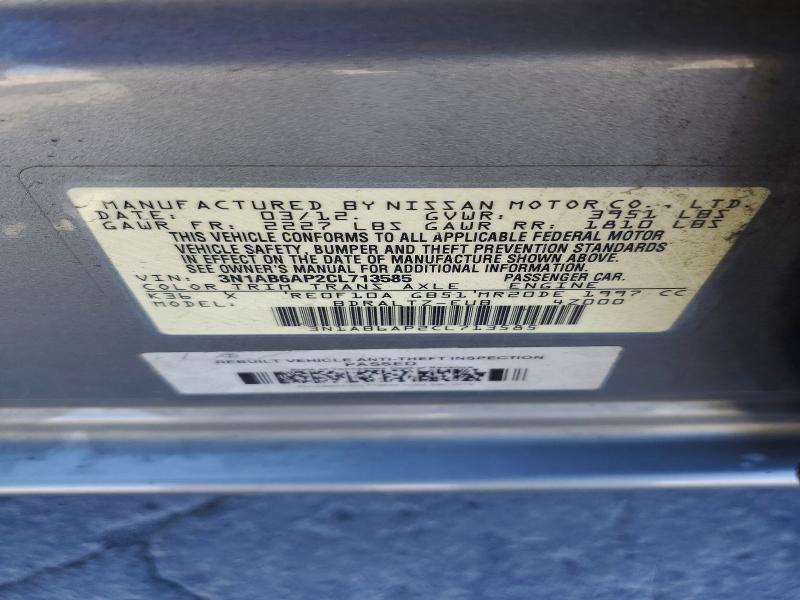 55883256 :رقم المزاد ، 3N1AB6AP2CL713585 vin ، 2012 Nissan Sentra مزاد بيع