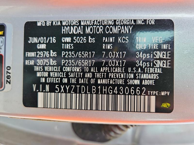 Aukcja sprzedaży 2017 Hyundai Santa Fe Sport, vin: 5XYZTDLB1HG430662, numer aukcji: 56575956