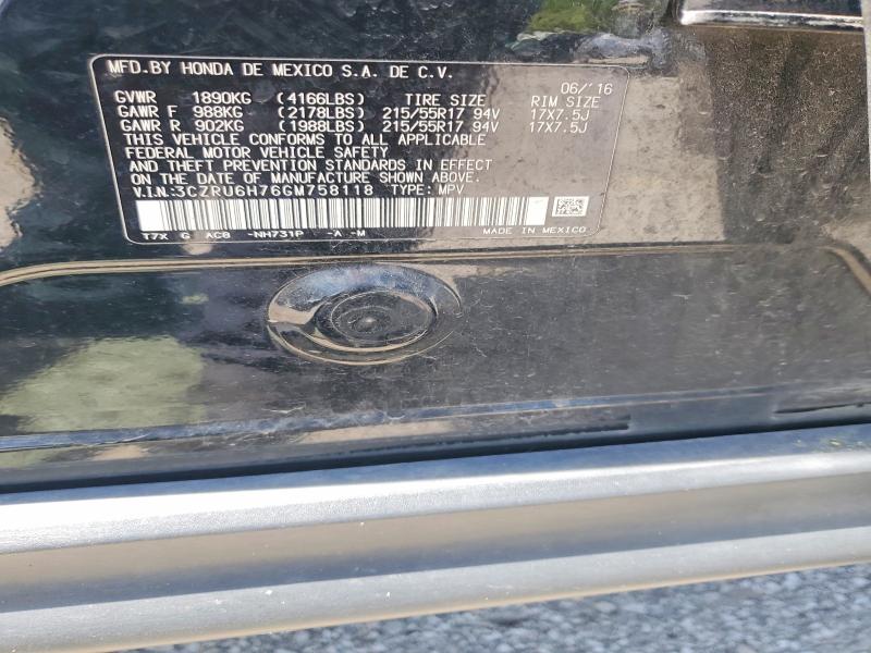 56407746 :رقم المزاد ، 3CZRU6H76GM758118 vin ، 2016 Honda Hr-v مزاد بيع
