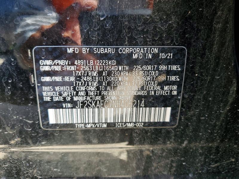 Aukcja sprzedaży 2022 Subaru Forester, vin: JF2SKAEC7NH405214, numer aukcji: 57400146