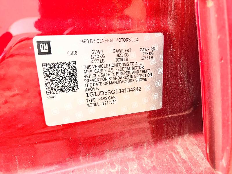 56351656 :رقم المزاد ، 1G1JD5SG1J4134342 vin ، 2018 Chevrolet Sonic مزاد بيع