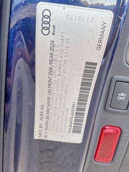 56966226 :رقم المزاد ، WAUB4AF40JA003891 vin ، 2018 Audi S4 مزاد بيع