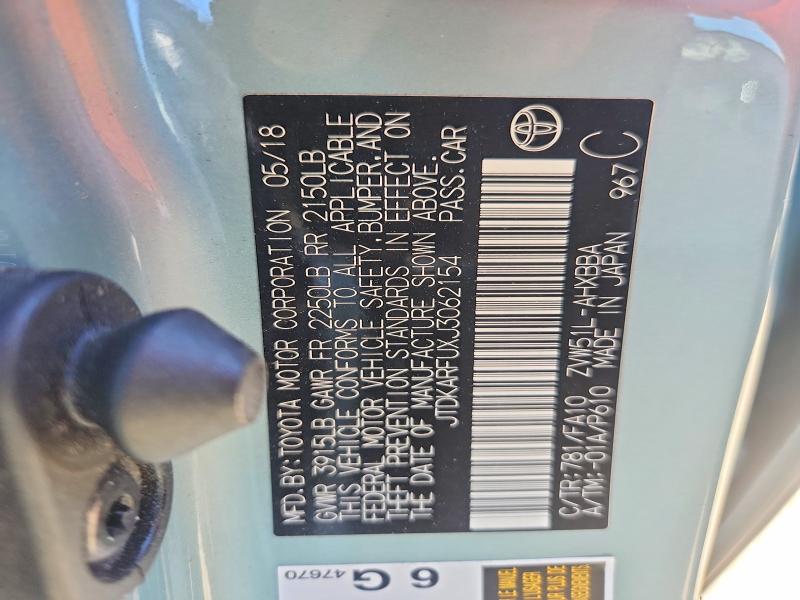 Aukcja sprzedaży 2018 Toyota Prius, vin: JTDKARFUXJ3062154, numer aukcji: 55553396