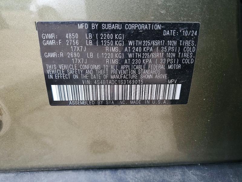 58062746 :رقم المزاد ، 4S4BTADC1S3169015 vin ، 2025 Subaru Outback مزاد بيع