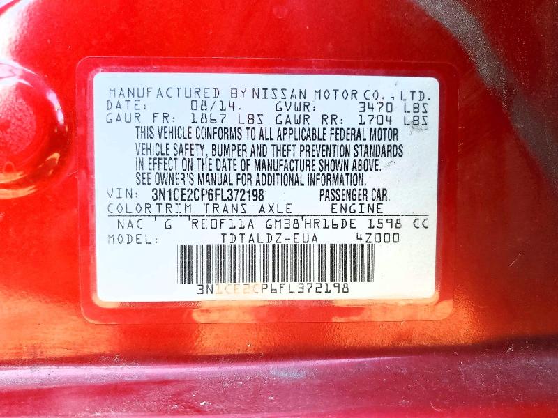 57733326 :رقم المزاد ، 3N1CE2CP6FL372198 vin ، 2015 Nissan Versa Note مزاد بيع