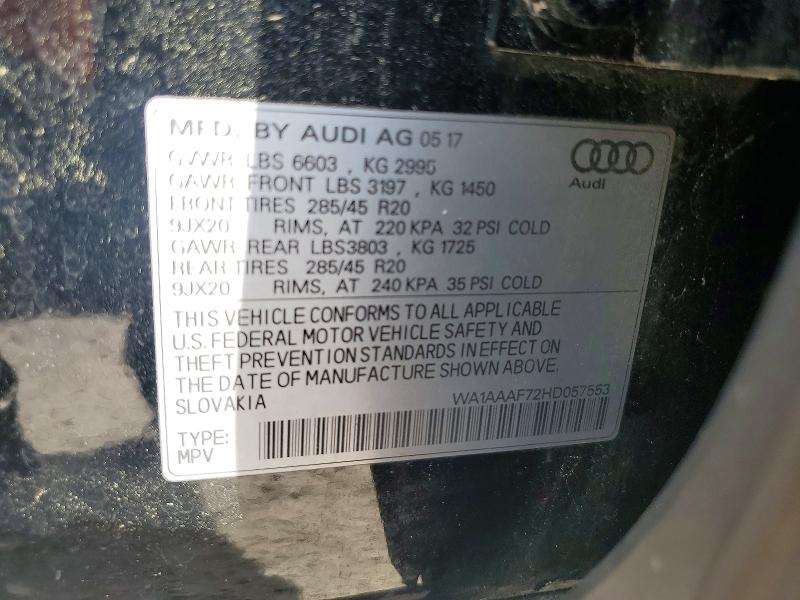 Продаж на аукціоні авто 2017 Audi Q7, vin: WA1AAAF72HD057553, номер лоту: 56570176