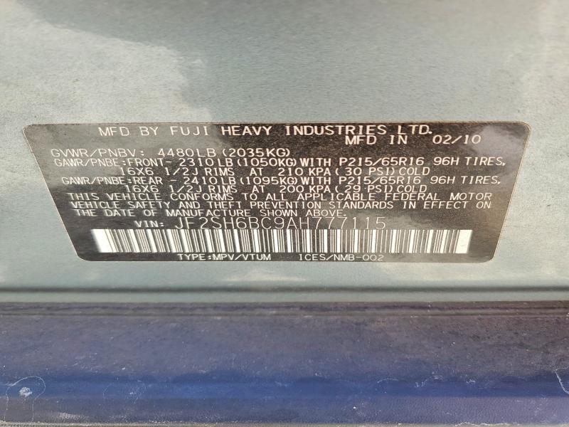 Продажа на аукционе авто 2010 Subaru Forester, vin: JF2SH6BC9AH777115, номер лота: 56708226