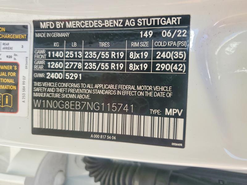 56792016 :رقم المزاد ، W1N0G8EB7NG115741 vin ، 2022 Mercedes-benz Glc مزاد بيع