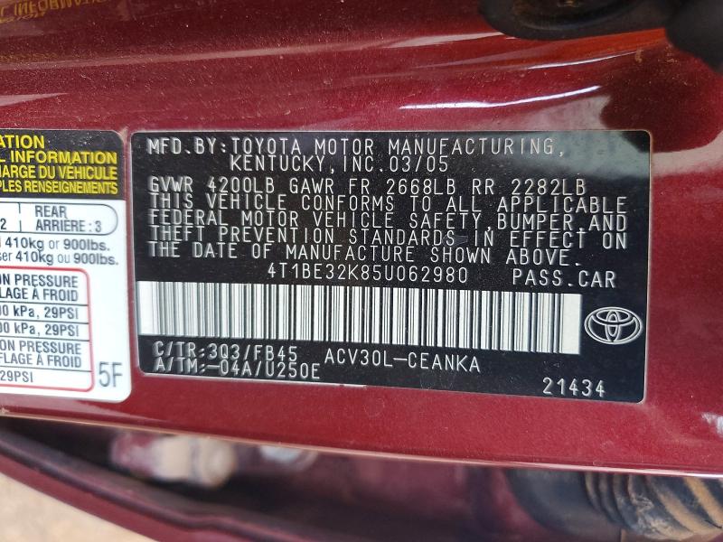 57145396 :رقم المزاد ، 4T1BE32K85U062980 vin ، 2005 Toyota Camry مزاد بيع