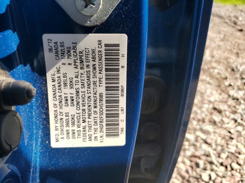 Продажа на аукционе авто 2012 Honda Civic, vin: 2HGFB2F50CH578989, номер лота: 56489516