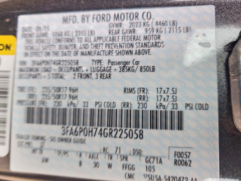 Aukcja sprzedaży 2016 Ford Fusion, vin: 3FA6P0H74GR225058, numer aukcji: 55589016