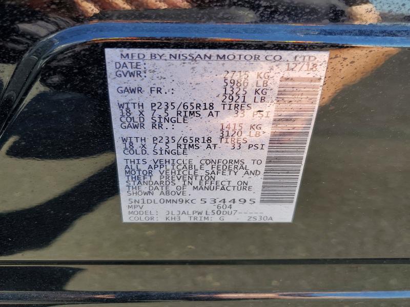 Aukcja sprzedaży 2019 Infiniti Qx60, vin: 5N1DL0MN9KC534495, numer aukcji: 56995726